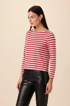 Cecelia Long Sleeve Reverie Knit Tee - Zinnia And Ivory -Mode Weft Sales Store 0052 LS Cecelia Zinnia Ivory Stripe 2