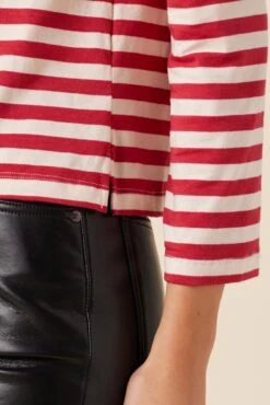 Cecelia Long Sleeve Reverie Knit Tee - Zinnia And Ivory -Mode Weft Sales Store 0052 LS Cecelia Zinnia Ivory Stripe 4