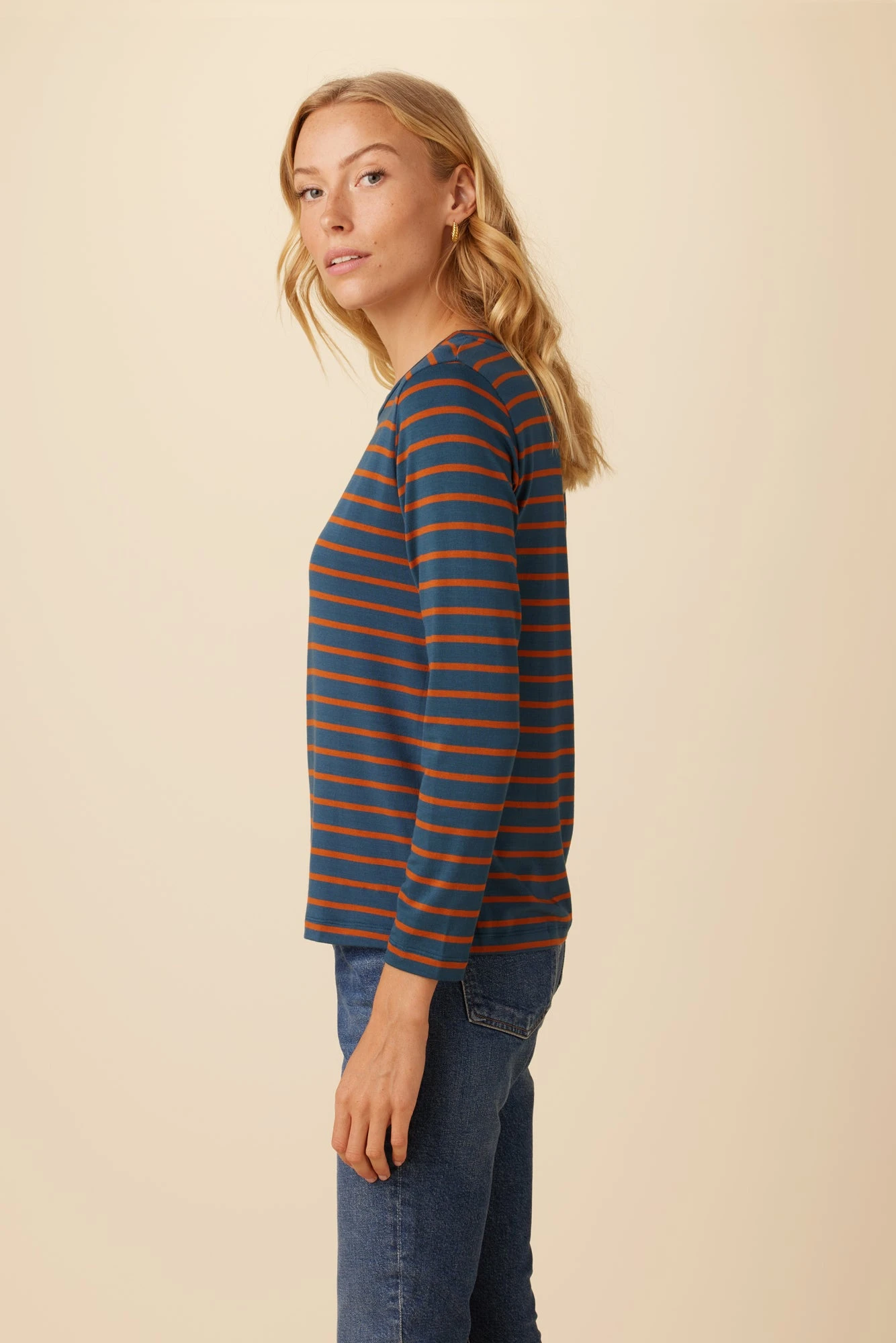 Berkeley Long Sleeve Dream Knit Tee - Azure Umber Stripe 4 Berkeley Long Sleeve Dream Knit Tee - Azure Umber Stripe - Image 2