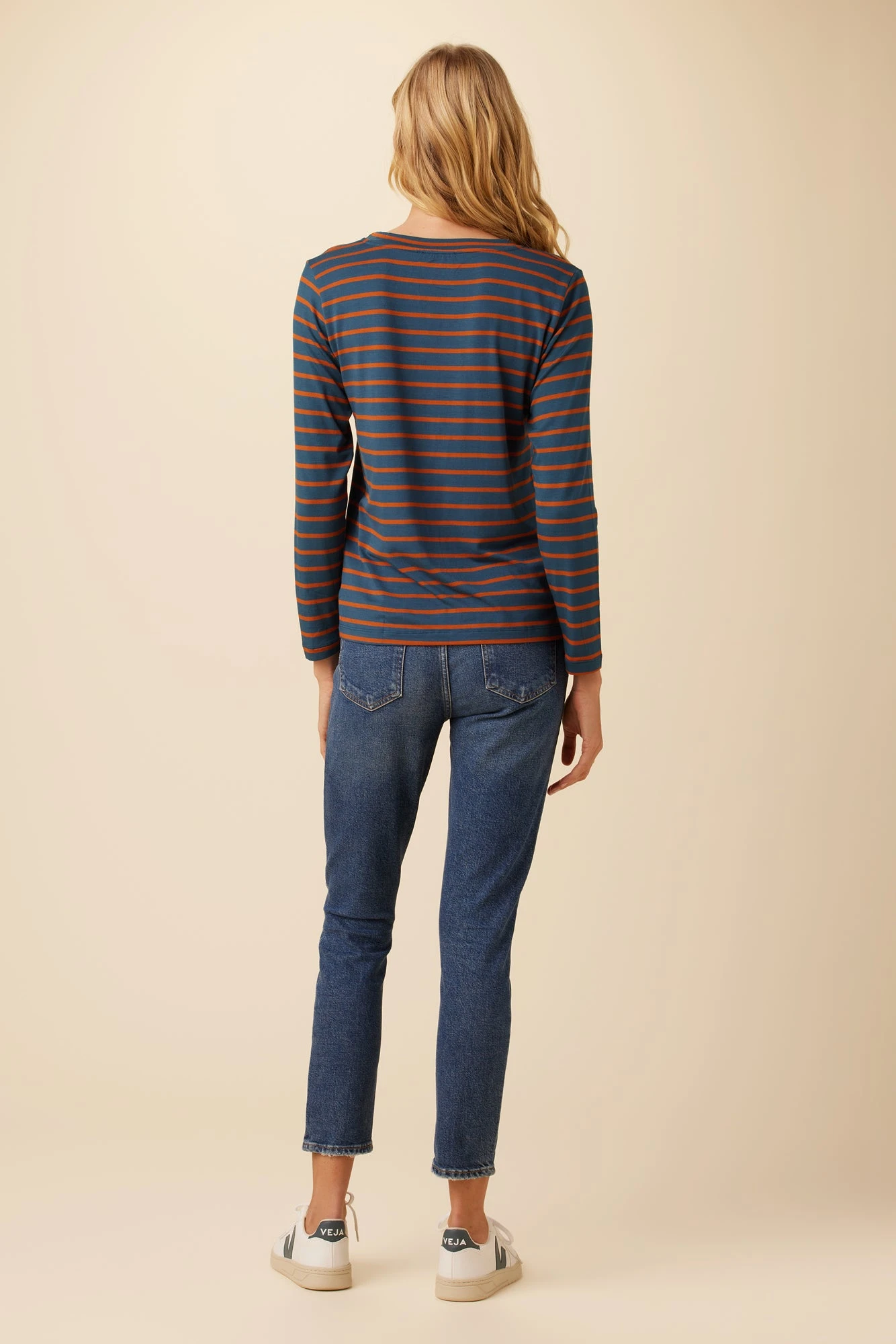 Berkeley Long Sleeve Dream Knit Tee - Azure Umber Stripe 5 Berkeley Long Sleeve Dream Knit Tee - Azure Umber Stripe - Image 3