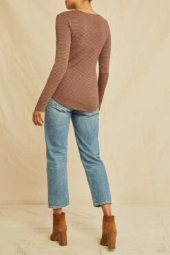 Itana Long Sleeve Scallop Knit Tee - Azure Umber Stripe -Mode Weft Sales Store 0110 Itana Scallop Umber Azure 1233 web bb6b9282 88d3 43d2 b4a7 2cf74f0fac25