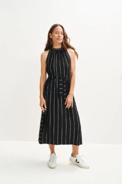 Mila Zero-Waste Dream Knit Dress -Mode Weft Sales Store 0365 Mila Zero Waste Dress Black Havana Stripe 1618 web