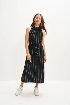 Mila Zero-Waste Dream Knit Dress -Mode Weft Sales Store 0365 Mila Zero Waste Dress Black Havana Stripe 1619 web