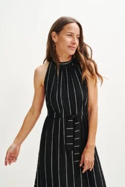 Mila Zero-Waste Dream Knit Dress -Mode Weft Sales Store 0365 Mila Zero Waste Dress Black Havana Stripe 1632 web