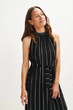 Mila Zero-Waste Dream Knit Dress -Mode Weft Sales Store 0365 Mila Zero Waste Dress Black Havana Stripe 1636 web