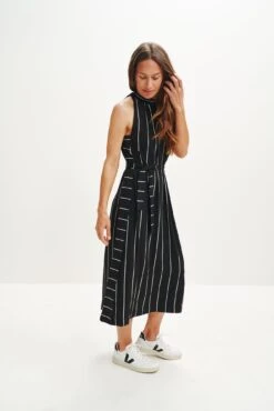 Mila Zero-Waste Dream Knit Dress -Mode Weft Sales Store 0365 Mila Zero Waste Dress Black Havana Stripe 1654 web