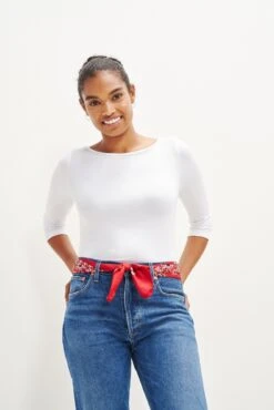 Francoise 3/4 Sleeve Dream Knit Tee - White