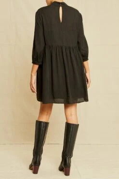 Alina Tencel Dress - Black -Mode Weft Sales Store 0542 Alina Stripe Black 1052 web