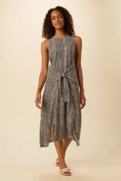 Cortney Washable Silk Midi Dress - Ink Stripe