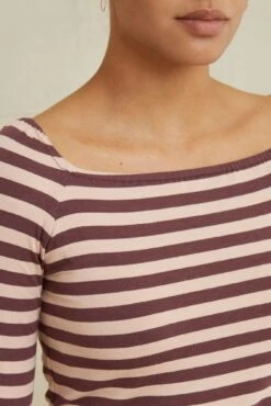 Amela 3/4 Sleeve Reverie Knit Tee - Maple Rose Stripe -Mode Weft Sales Store 0590AmelaParisStripeRoseMaple 1732 web 6d7dfd96 d218 4263 af52 be587f0ab979