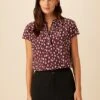 Renata Washable Silk Blouse - Pebble Dot Plum -Mode Weft Sales Store 05 1068 Renata Plum Ivory 1