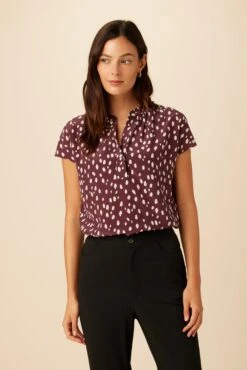 Renata Washable Silk Blouse - Pebble Dot Plum