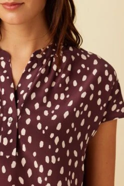 Renata Washable Silk Blouse - Pebble Dot Plum -Mode Weft Sales Store 05 1068 Renata Plum Ivory 4