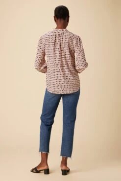 Charlotte 3/4 Sleeve Washable Silk Blouse - Valencia Dot Pink -Mode Weft Sales Store 07 10140 Charlotte Silk Valencia Dot 3