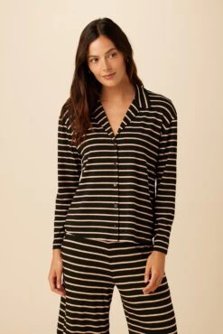 Phillipa Dream Knit Pajama Top - Harbor Black And Soft Pink