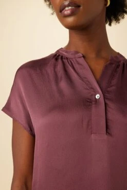 Renata Eco Textured Viscose Blouse - Plum -Mode Weft Sales Store 10021 Renata Seersucker Plum 4