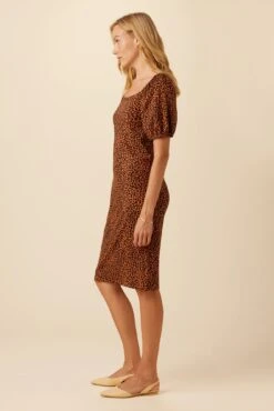 Bonnie Reverie Knit Dress - Almond Leopard Print -Mode Weft Sales Store 10050 Bonnie Almond Leopard 2