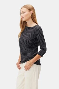 Francoise 3/4 Sleeve Dream Knit Tee - Gigi Black Stripe -Mode Weft Sales Store 1005R1 34 Francoise Gigi Black Stripe 2