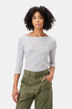 Francoise 3/4 Sleeve Dream Knit Tee - Gigi White Stripe