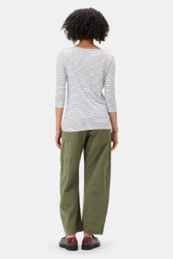 Francoise 3/4 Sleeve Dream Knit Tee - Gigi White Stripe -Mode Weft Sales Store 1005R1 34 Francoise Gigi White Stripe 3