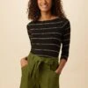 Francoise 3/4 Sleeve Dream Knit Tee - Havana Stripe Black -Mode Weft Sales Store 1005 3 4 Slv Francoise Black Havana Stripe 1