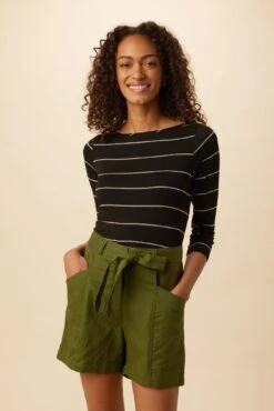 Francoise 3/4 Sleeve Dream Knit Tee - Havana Stripe Black