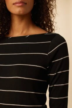 Francoise 3/4 Sleeve Dream Knit Tee - Havana Stripe Black -Mode Weft Sales Store 1005 3 4 Slv Francoise Black Havana Stripe 4