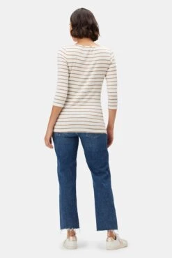 Francoise 3/4 Sleeve Dream Knit Tee - Ivory Camel Stripe 8 Francoise 3/4 Sleeve Dream Knit Tee - Ivory Camel Stripe -Mode Weft Sales Store 1005 34 Francoise Harbor Stripe Ivory Camel 3