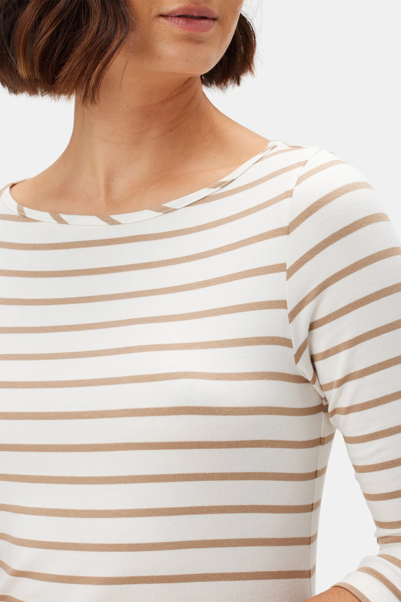 Francoise 3/4 Sleeve Dream Knit Tee - Ivory Camel Stripe 6 Francoise 3/4 Sleeve Dream Knit Tee - Ivory Camel Stripe - Image 4