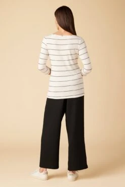 Francoise 3/4 Sleeve Dream Knit Tee - White Havana Stripe -Mode Weft Sales Store 1005 34 Slv Francoise Havana Stripe 3