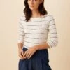 Francoise 3/4 Sleeve Dream Knit Tee - White Havana Stripe -Mode Weft Sales Store 1005 34 slv francoise Havana Stripe White 1 8bc8c945 6d6f 41ea ba0d b354d3cd4613