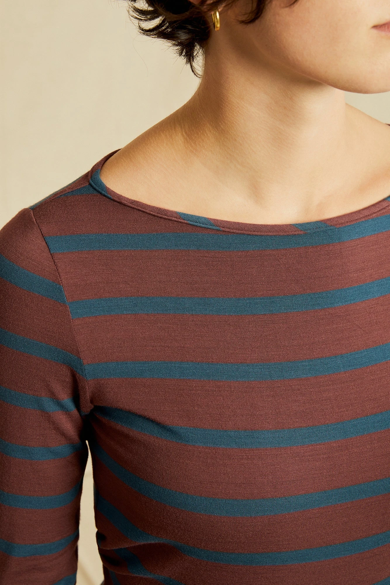 Francoise 3/4 Sleeve Dream Knit Tee - Maple Azure Stripe - Image 4