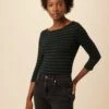 Francoise 3/4 Sleeve Dream Knit Tee - Black Spruce Stripe -Mode Weft Sales Store 1005 3 4 Slv Francoise Harbor Stripe Black Spruce 1