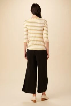 Francoise 3/4 Sleeve Dream Knit Tee - Ivory Sunflower Stripe -Mode Weft Sales Store 1005 3 4 Slv Francoise Harbor Stripe Ivory Sunflower 3