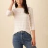 Francoise 3/4 Sleeve Dream Knit Tee - Havana Stripe Rose -Mode Weft Sales Store 1005 3 4 Slv Francoise Havana Stripe Natural Pink 1