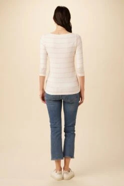 Francoise 3/4 Sleeve Dream Knit Tee - Havana Stripe Rose -Mode Weft Sales Store 1005 3 4 Slv Francoise Havana Stripe Natural Pink 3