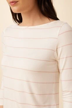 Francoise 3/4 Sleeve Dream Knit Tee - Havana Stripe Rose -Mode Weft Sales Store 1005 3 4 Slv Francoise Havana Stripe Natural Pink 4