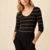 Itana Long Sleeve Dream Knit Tee - Havana Stripe Black -Mode Weft Sales Store 10070 LS Itana Dream Knit Black Havana Stripe 1