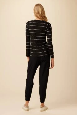 Itana Long Sleeve Dream Knit Tee - Havana Stripe Black -Mode Weft Sales Store 10070 LS Itana Dream Knit Black Havana Stripe 3