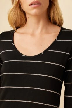 Itana Long Sleeve Dream Knit Tee - Havana Stripe Black -Mode Weft Sales Store 10070 LS Itana Dream Knit Black Havana Stripe 4