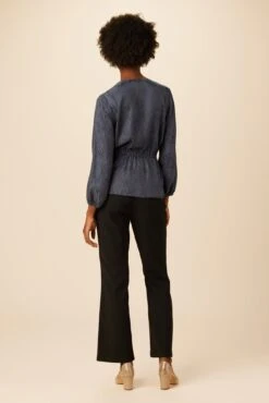 Clemence Cupro Viscose Jacqaurd Blouse - Midnight Blue -Mode Weft Sales Store 10096 LS Clemence Midnight Blue 3