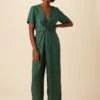 Fantasia Cupro Viscose Jacquard Jumpsuit - Darkest Spruce