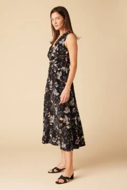 Olive Washable Silk Midi Dress - French Jardin Black -Mode Weft Sales Store 10129R1 Olive Silk French Jardin 2