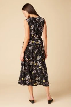 Olive Washable Silk Midi Dress - French Jardin Black -Mode Weft Sales Store 10129R1 Olive Silk French Jardin 3