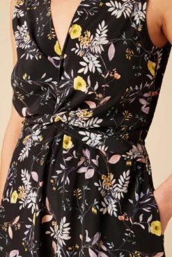 Olive Washable Silk Midi Dress - French Jardin Black -Mode Weft Sales Store 10129R1 Olive Silk French Jardin 5