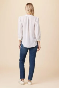 Charlotte 3/4 Sleeve Tencel Blouse - White -Mode Weft Sales Store 10141 Charlotte Tencel White 3