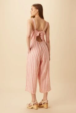 Taya Linen Jumpsuit - Rust Natural Stripe -Mode Weft Sales Store 10186 Taya Rust Natural Stripe 3