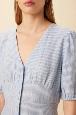 Odette Linen Dress - Blue Natural Stripe -Mode Weft Sales Store 10191 Odette Linen Blue Natural Stripe 4