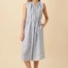 Kylen Linen Midi Dress - Blue Natural Stripe -Mode Weft Sales Store 10192 Kylen Blue Natural Stripe 1