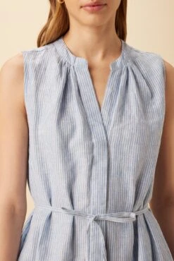 Kylen Linen Midi Dress - Blue Natural Stripe -Mode Weft Sales Store 10192 Kylen Blue Natural Stripe 5
